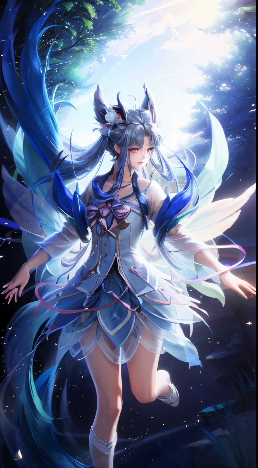 Anime girl wearing white skirt and pink flowers in the field, Beautiful celestial mage, author:Hero, Kushatkrenz Key Art Women, Astral Fairy, ahri, Inspired by Puhua, author:Leng Mei, inspired by Ai Xuan, Inspired by Lanying, Ruan Jia and Artgerm, yun ling, ! dream art jem