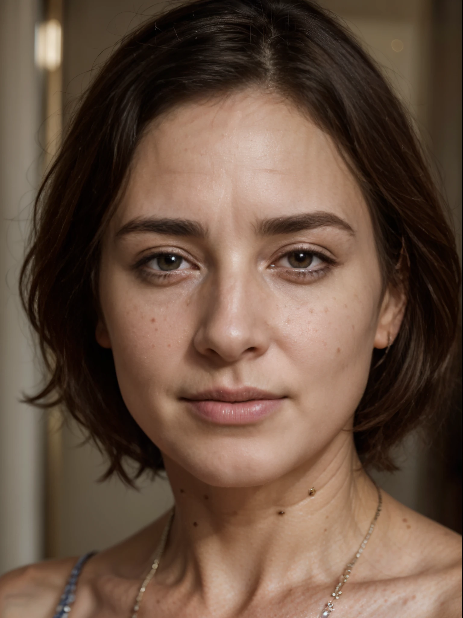 ( HDR, 8k, detailed skin , detailed hair,  acnes, wrinkles, masterpiece) 1  elegant middle aged  woman  60 years old , front face ,  with the face of timothee Chalamet