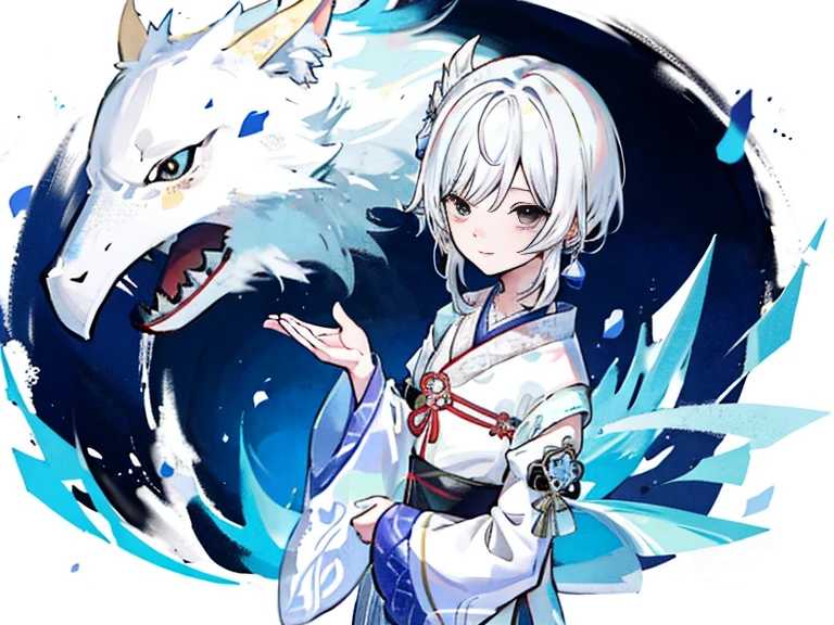 Detailed Genshin graphics,satoru goju, white hair