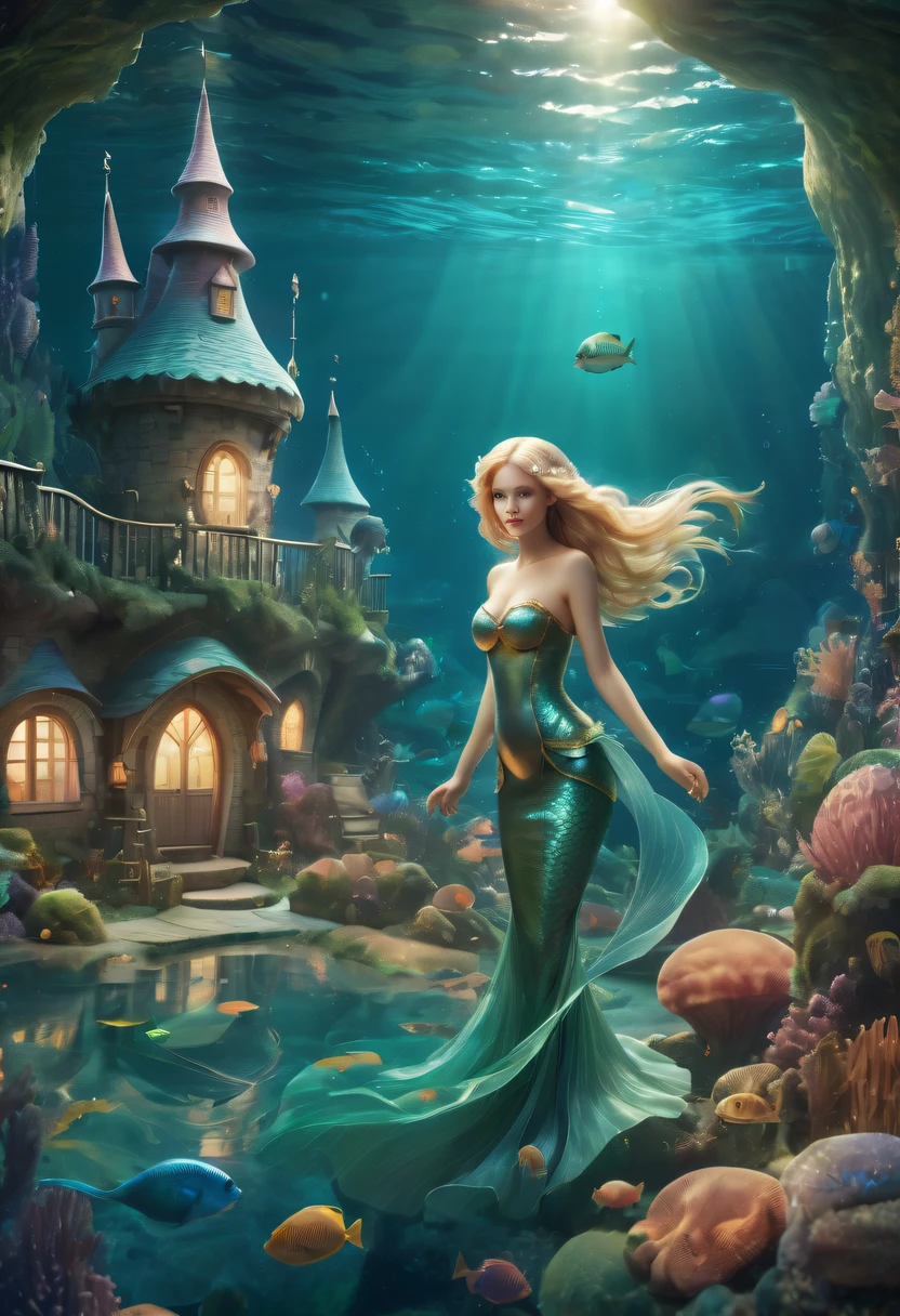Fairy Tale Village，ocean floor，Beautiful mermaid princess