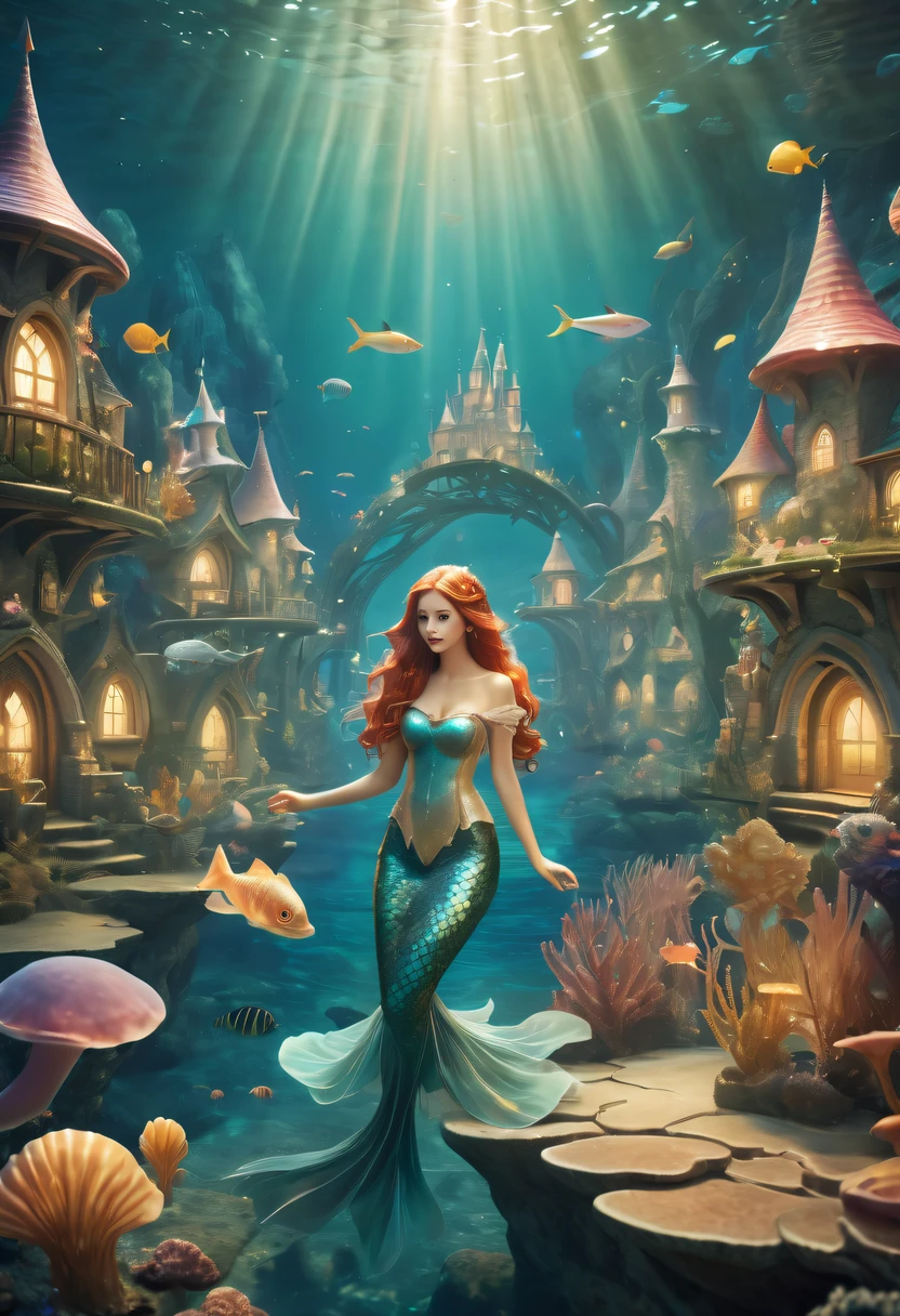 Fairy Tale Village,ocean floor,Beautiful mermaid princess