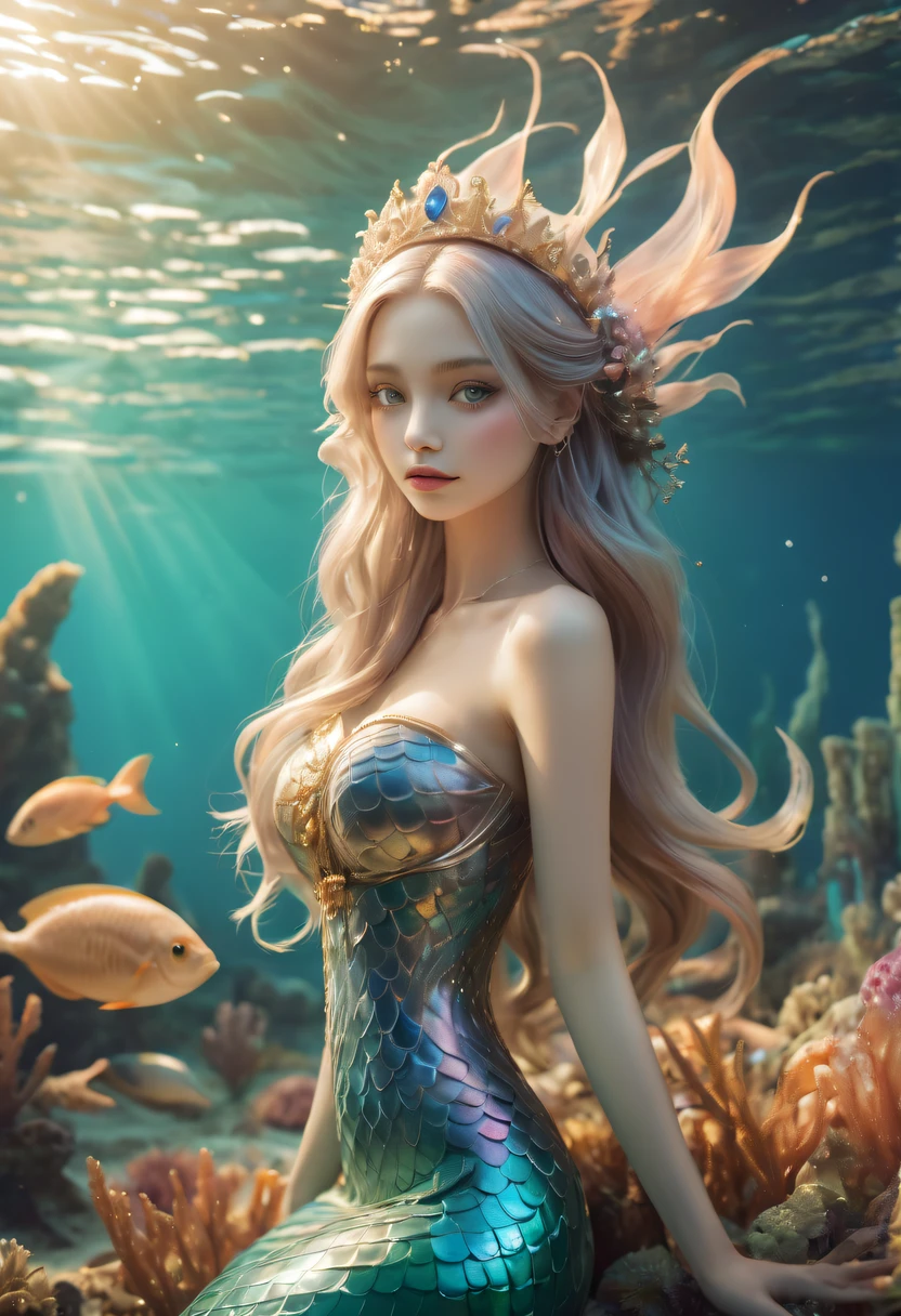 Fairy Tale Village，ocean floor，Beautiful mermaid princess