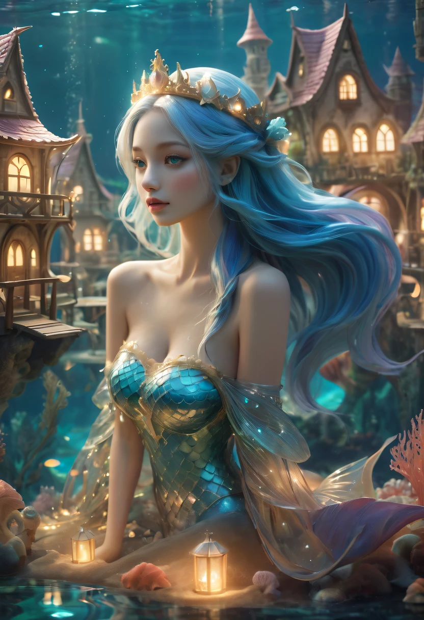 Fairy Tale Village,ocean floor,Beautiful mermaid princess