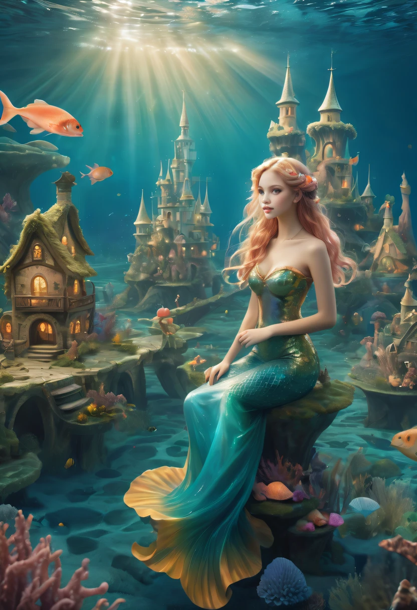 Fairy Tale Village，ocean floor，Beautiful mermaid princess