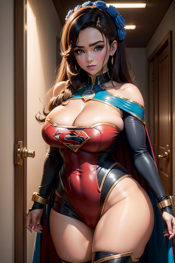 Arte Oficial, Unity 8k papel de parede, ultra detalhado, Beautiful and Aesthetic, Beautiful, master part, best quality, (BBW MILF), (38 years old) , (Zemaranhar, mandala, emaranhado, emaranhar), 1girl, (Supergirl), rabo de cavalo loiro, olhos azuis, pequeno, capa vermelha, saia vermelha, Botas vermelhas, tampo azul, seios grandes, Clavicle exposed, exposed neck, cintura exposta, Voando acima da paisagem urbana, gota de suor, Desviando o olhar, Cyberpunk, adicionar_detalhe, Supergirl, tempestade, epic scene,Detalhes complexos, hiper sexualizada, Hiper provocativo, , Sorriso, hiper lolita, mamilos eretos, Cameltoe completo, Hiperresolución, sardas cheias, thick, juicy lips, Olhos grandes, roupas mal reveladoras, mamilo exposto, expor pelos pubianos