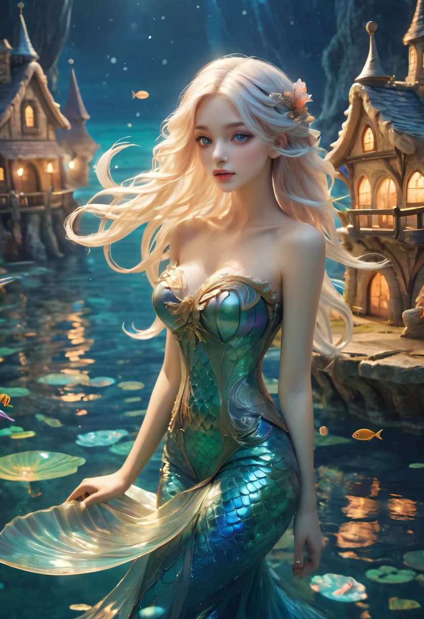 Fairy Tale Village,ocean floor,Beautiful mermaid princess