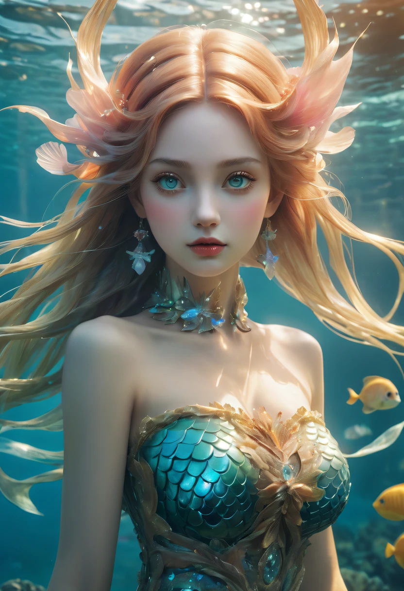 Fairy Tale Village，ocean floor，Beautiful mermaid princess