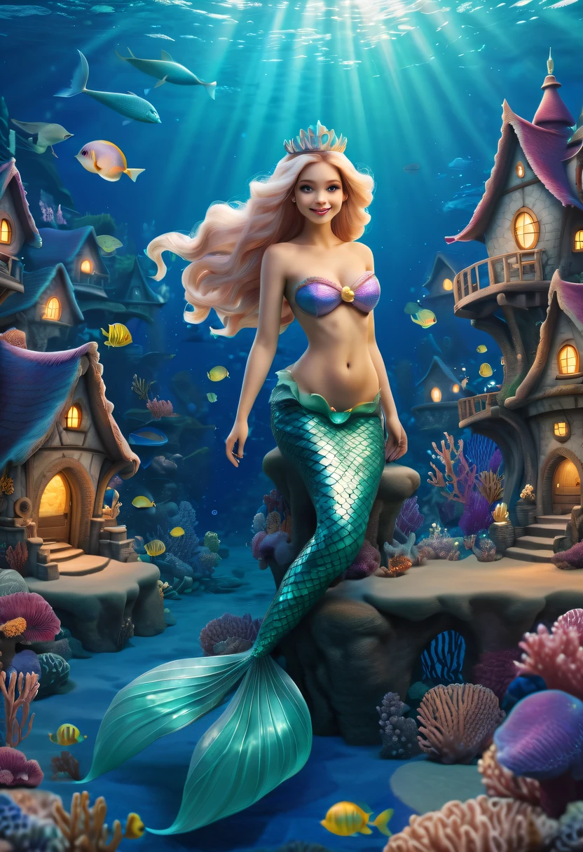 Fairy Tale Village,ocean floor,Beautiful mermaid princess
