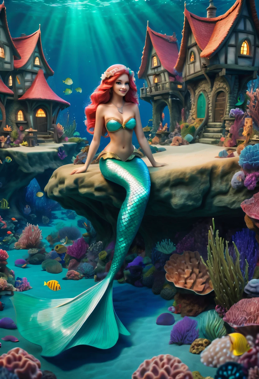 Fairy Tale Village，ocean floor，Beautiful mermaid princess