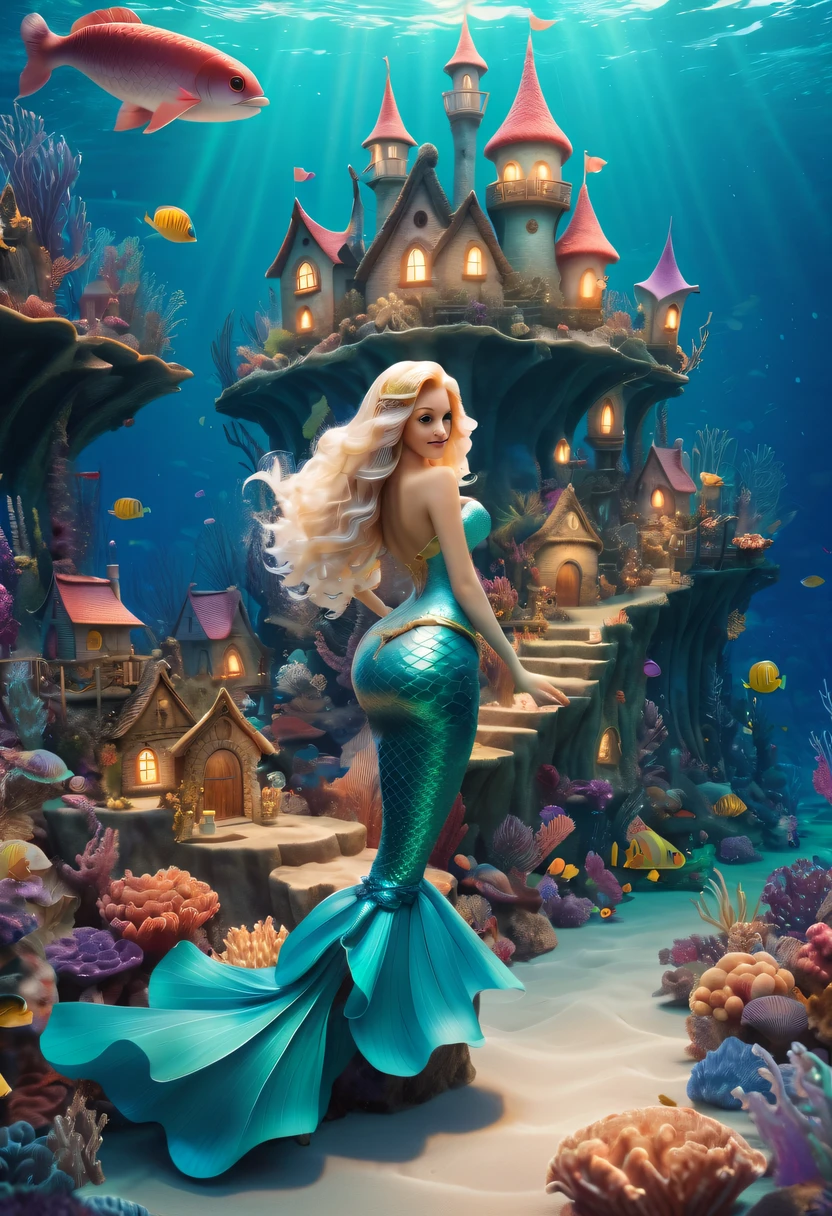 Fairy Tale Village,ocean floor,Beautiful mermaid princess