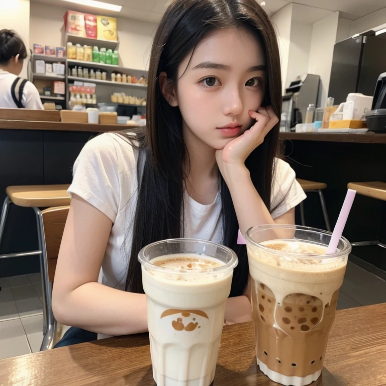 A girl drinking milk tea