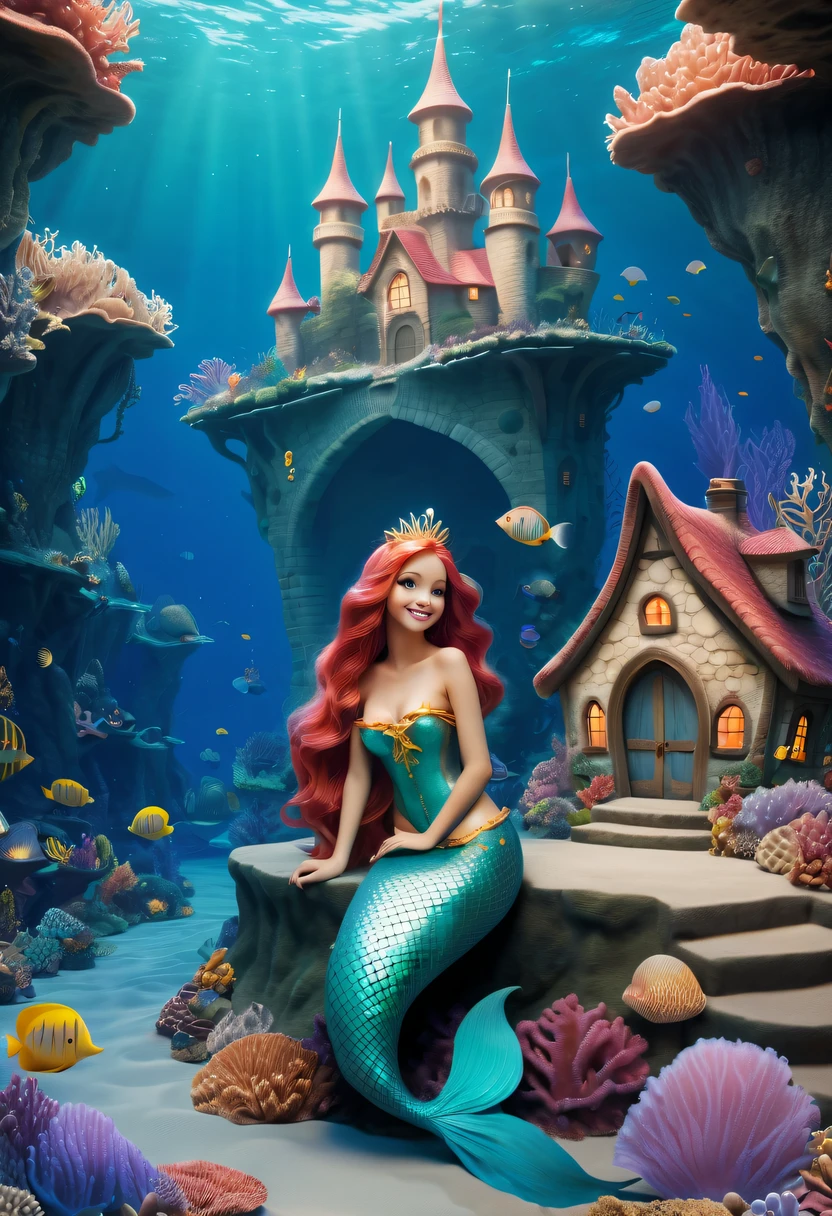 Fairy Tale Village,ocean floor,Beautiful mermaid princess
