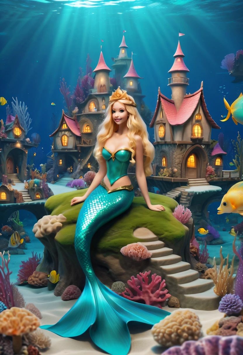 Fairy Tale Village,ocean floor,Beautiful mermaid princess