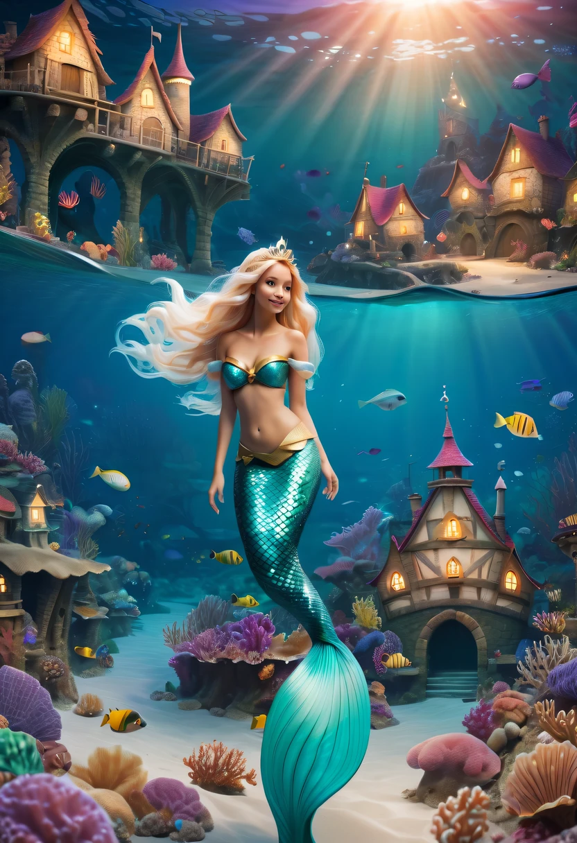 Fairy Tale Village,ocean floor,Beautiful mermaid princess
