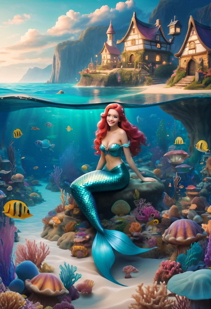 Fairy Tale Village，ocean floor，Beautiful mermaid princess
