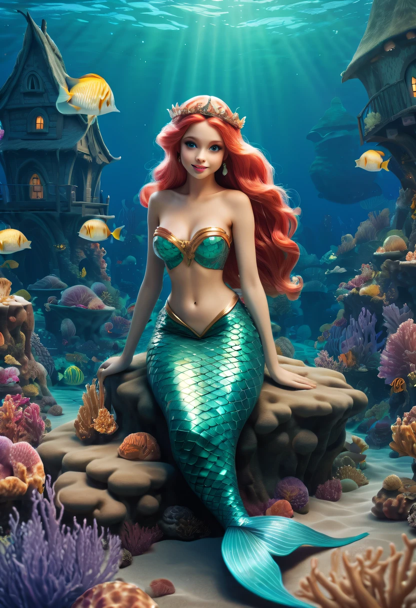 Fairy Tale Village，ocean floor，Beautiful mermaid princess