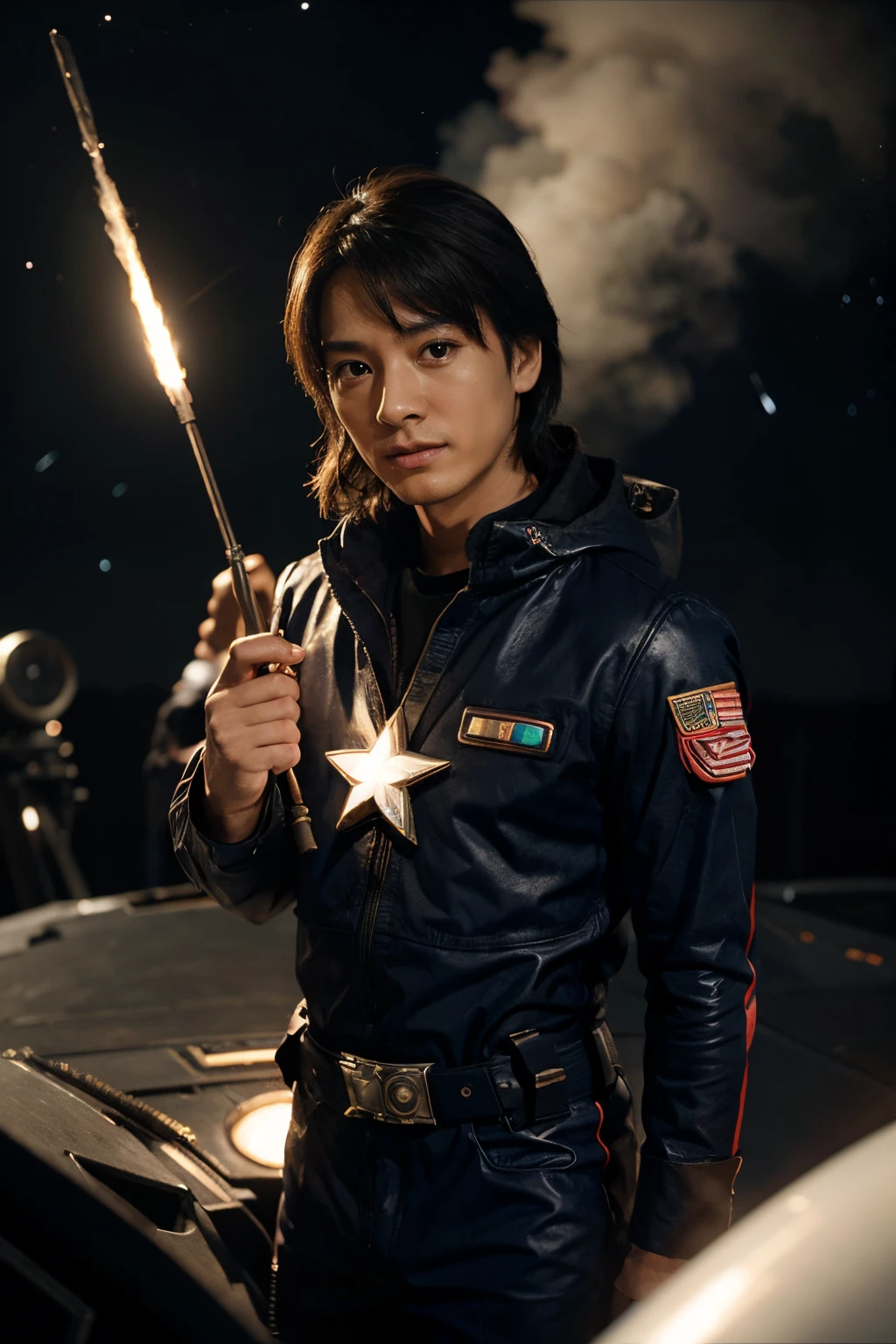 captain of starship, planet, galaxy, general, young Japanese