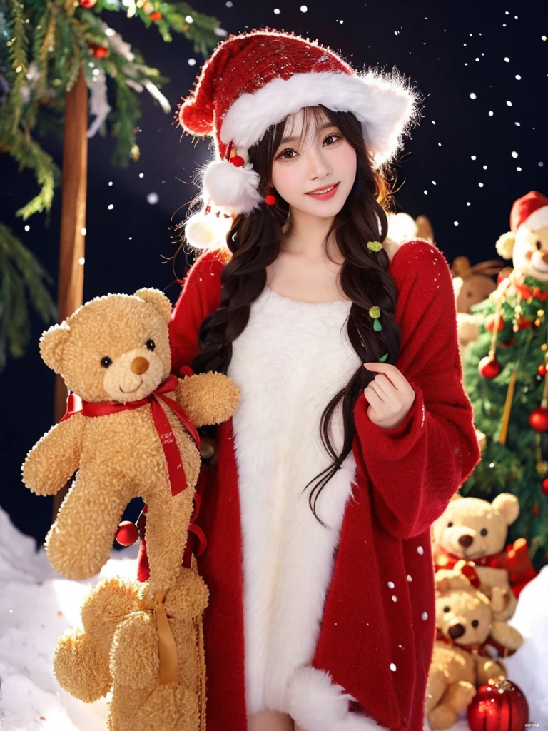 Husband wearing santa hat and teddy bear in snowy scene, Zheng Zhongshan&#39;Number of photos, Douban, Putting up with, Popular topics on cgstation, gas station trends, Christmas Eve, Cute big breasts:2, Qingdao Qianfan, Di Li Gerba, 1614572159