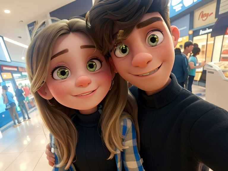 There's a man and a woman taking a selfie in a shopping mall, Imagen de perfil, foto de perfil, Foto de perfil, Pareja encantadora, selfie enamorado, Mateo 9 5, imagen de muy muy muy baja calidad, they are in love, 18 years old, taken in the early 2020s, 1 6 years, Selfie de Instagram, son hermanos