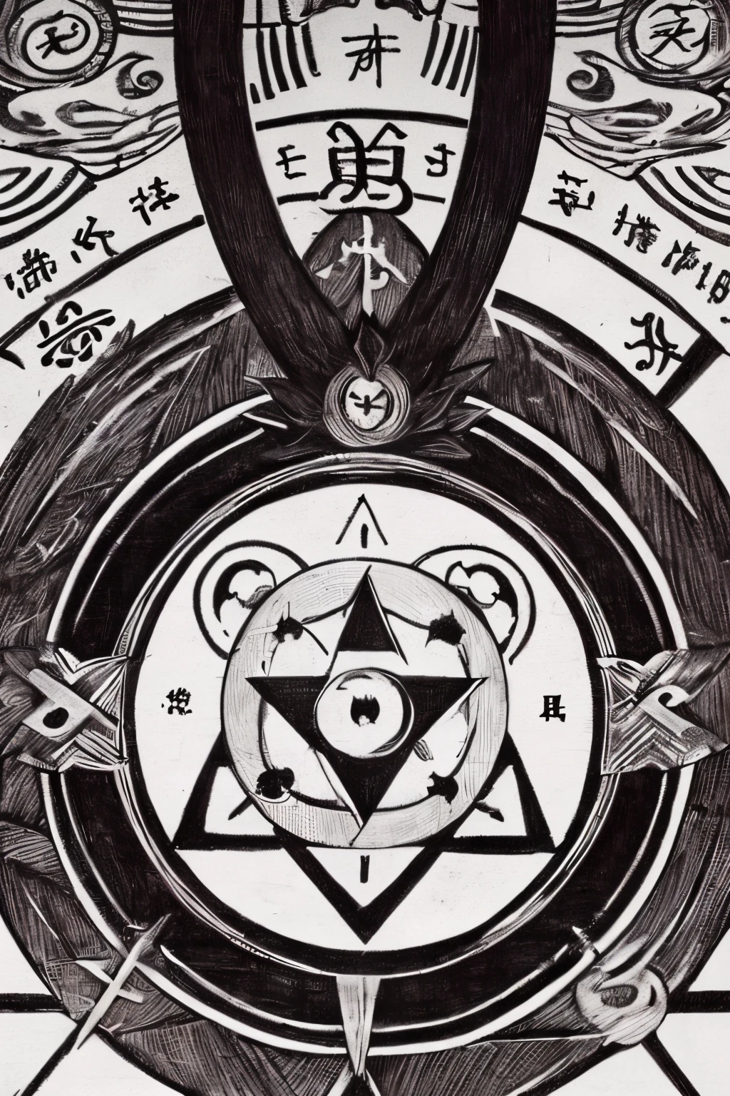 illustratio、Symbol mark inside a perfect circle、Japan family crest、Close up monochrome image of kanji, occult signs, Occult symbols, Devil Symbol, Incividi Symbol, wicca symbol,Evil Symbols, sigils, wicca, Hidden occult symbols,