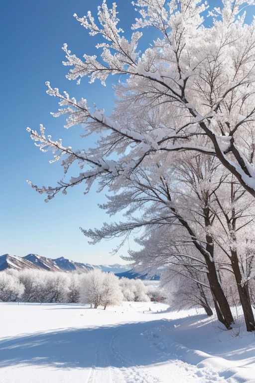 Snowy northern scenery,The branches are covered with beautiful rime