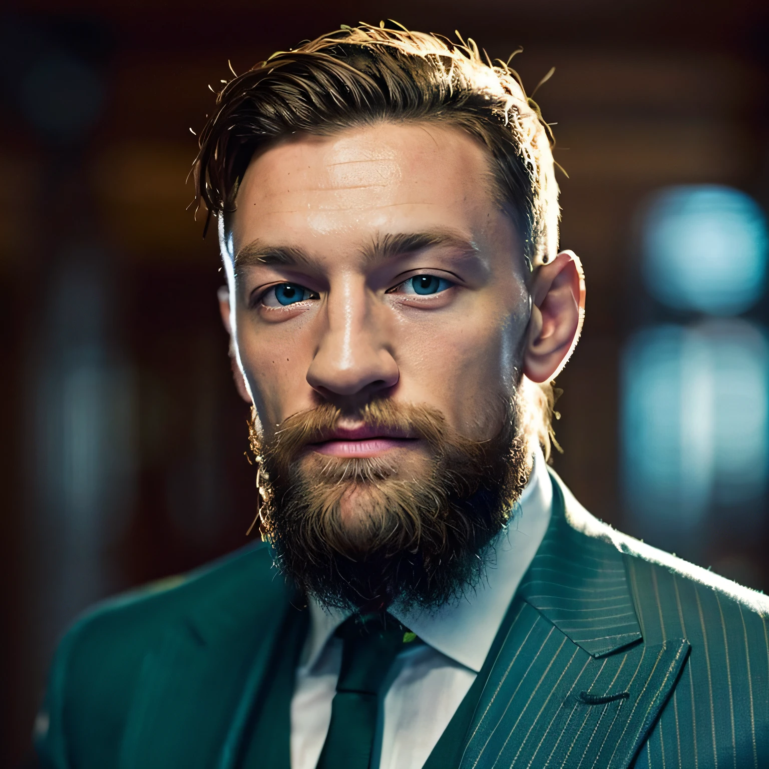 "Produces an image featuring Conor McGregor in his late 20s to early 30s, Photographed in a pre-match setting for promotional purposes.. This image is intended to showcase a UFC fight, McGregor featured in a stylish suit inspired by his iconic fashion sense seen at a press conference.
Pay close attention to detail, McGregor's suit reflects his unique style、ensure that it is consistent with the sophisticated and bold choices he often makes in public.. Highlighting the unique characteristics associated with Conor McGregor, Highlight his unique tattoo design, This is supposed to be a faithful reproduction of his actual tattoo.
While maintaining the serious and promotional tone befitting a UFC fight introduction.、We focus on creating realistic, high-quality portraits that encapsulate McGregor's fashion sense.。. Request a depiction of McGregor that is as true to life as possible, Using McGregor's photo in a pre-fight scenario, wearing the specified suit.
Exclude background elements, Keeping the focus solely on McGregor with close-up shots suitable for promotional purposes. The images produced should capture McGregor's iconic style, Tattoos, Overall persona in a way consistent with his official UFC image., Blending his fashion-forward choices with promotional settings.