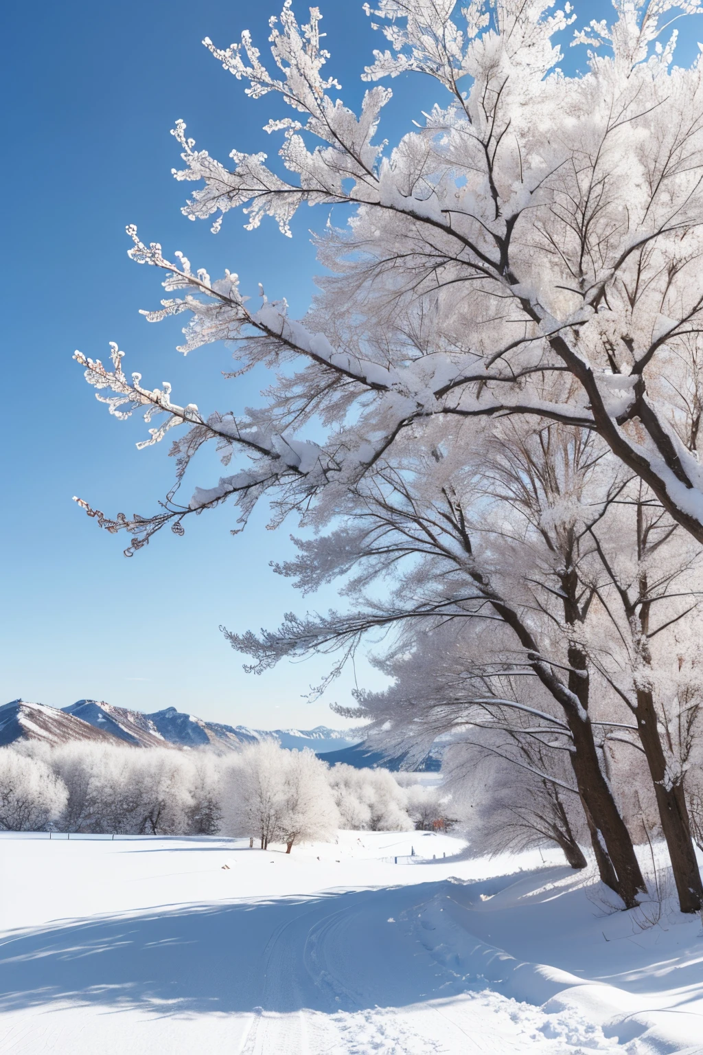 Snowy northern scenery，The branches are covered with beautiful rime