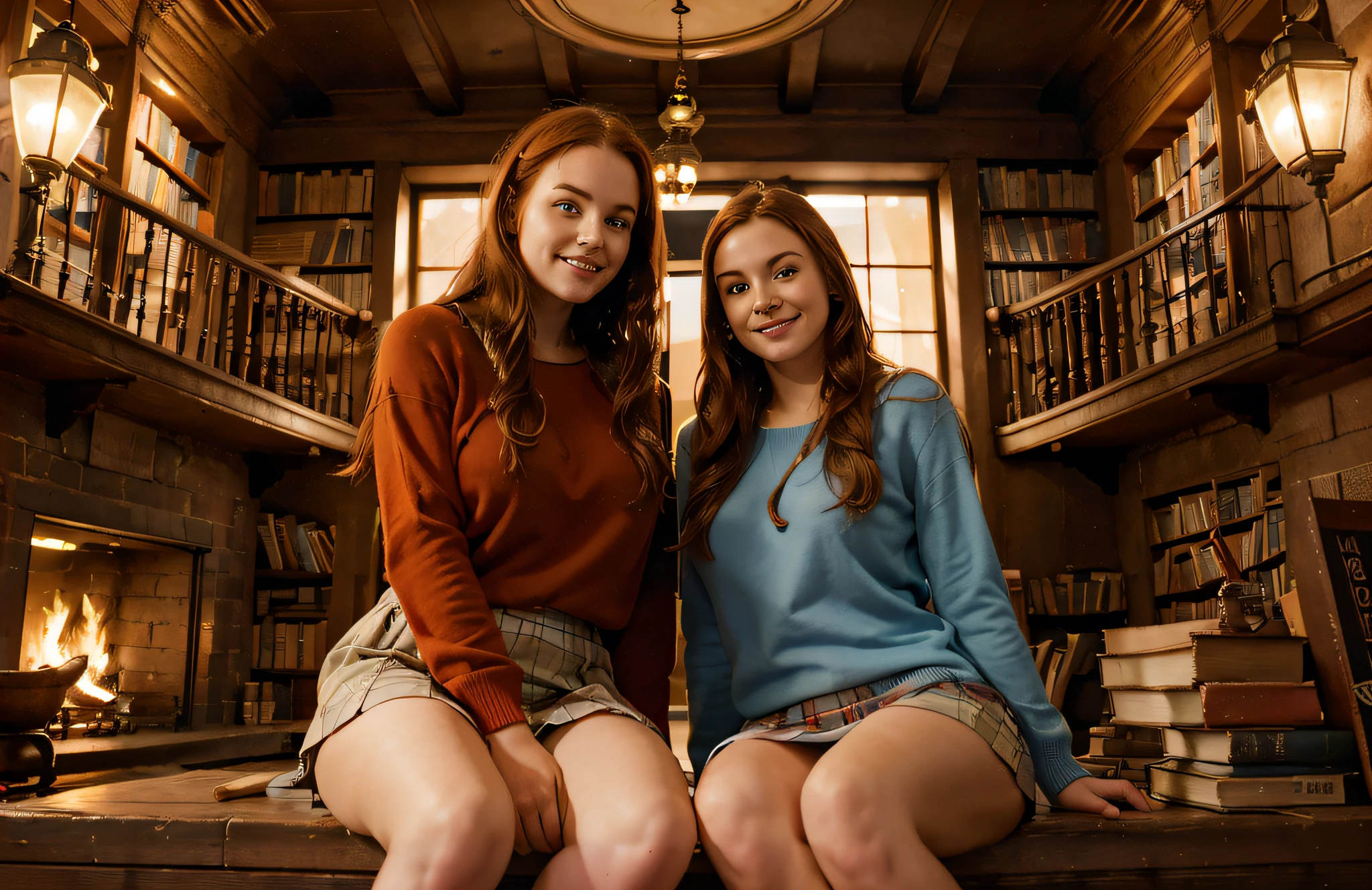 create more detail, lifelike eyes, beautiful faces, the shorter girl has plaited black hair and the tall giel has ling red hair, they are lovers