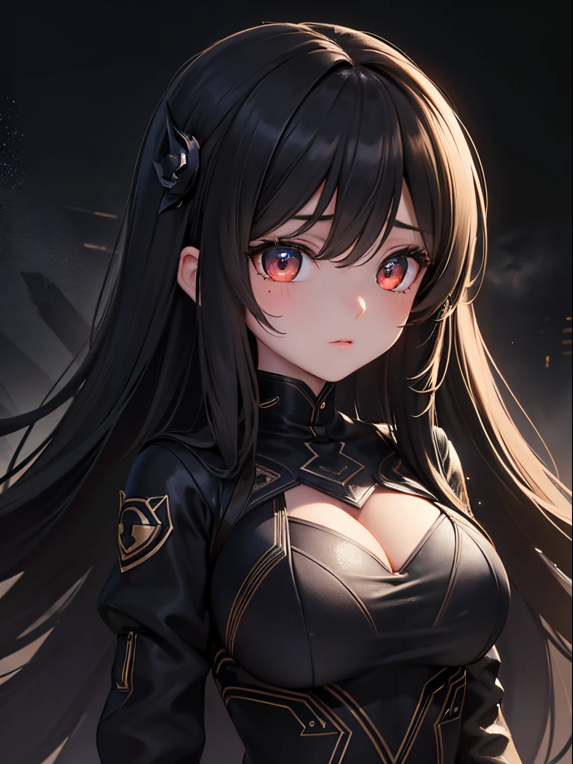 (masterpiece,best quality,ultra-detailed),1girl, large breast, glowing eyes,long hair,(((dust pretty girl))),beautiful and detailed face, detailed eyes,night,dust particles in the air,((black theme)),((((dust theme)))),