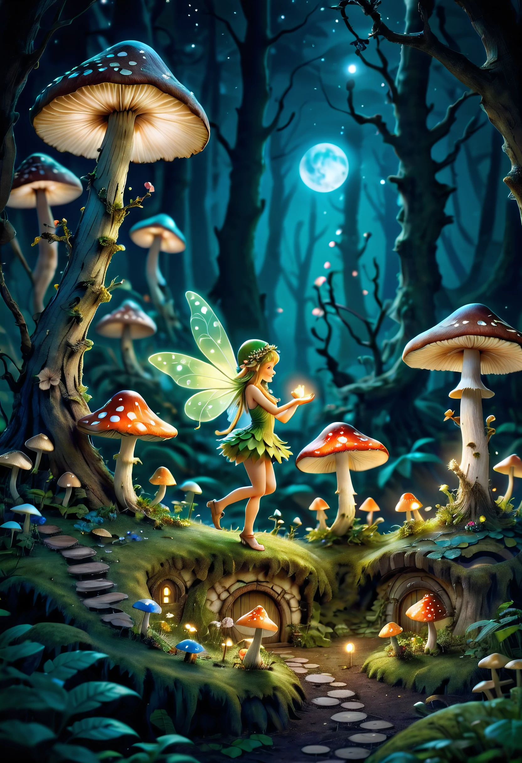 cute and cuddly fairy🧚🏻‍♀️ in the (fairy village:1.4), with aquatic steampunk augmentations extremely detailed, insanely detailed and intricate, high detail, concept art, colorful, dark philosophy, uplight, dark mode, rendered in unreal engine 5, intricate details, soft lighting, and a magical atmosphere, ambience lighting