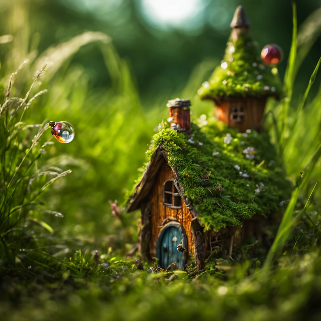 Macro photography, MacroPhotography of a magical microcosm in the tall grass, small fairy village with fairies, A small village in the midst of tall grass, little fairy fairy houses, Among the tall grass, a fairy-tale village with fairies with their own details, great depth of field, Hi-Def, Extremely realistic, Extremely detailed, cinematic treatment, HDR, Photorealistic, tmasterpiece