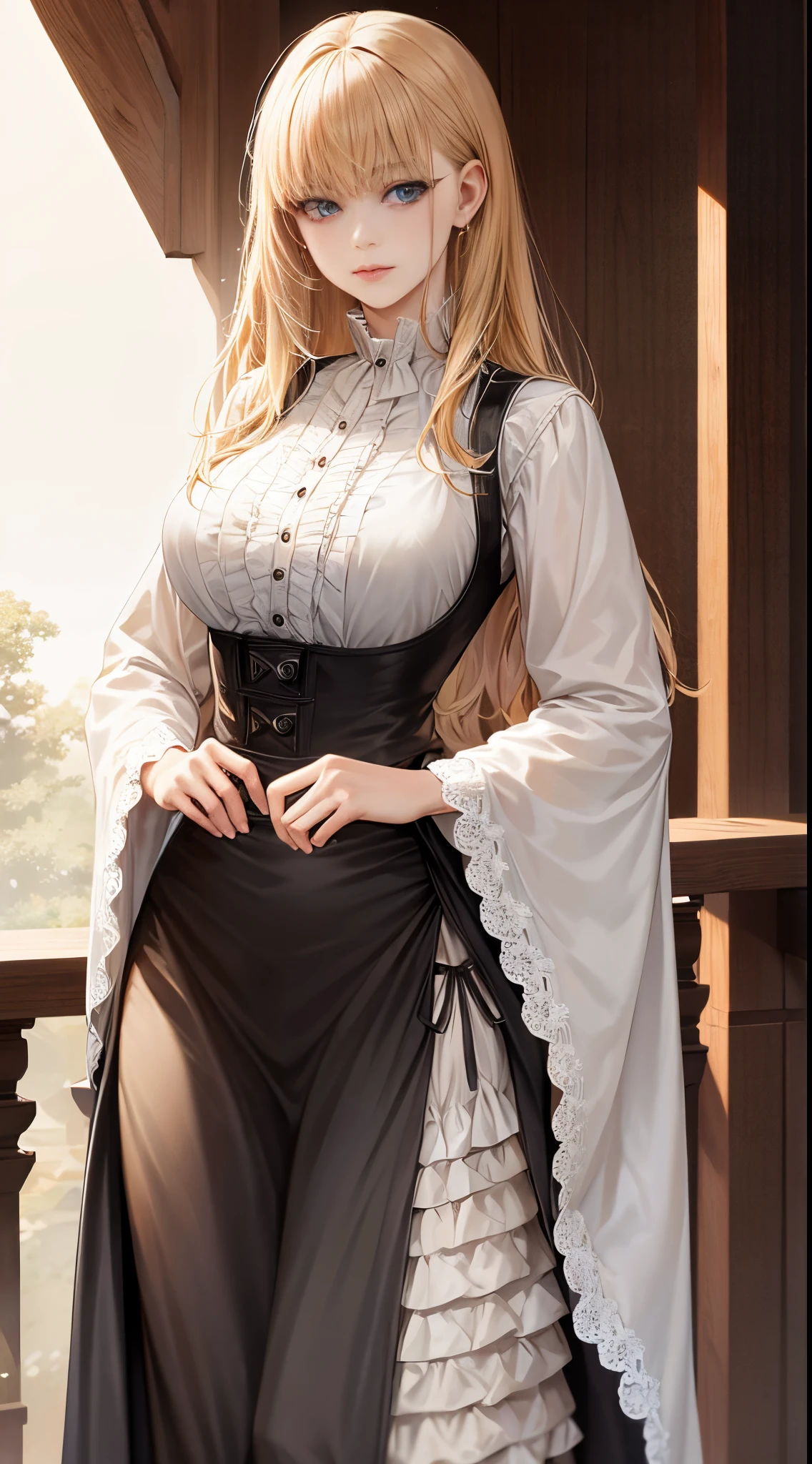 western fantasy,victoriana,A beautyful girl,The stands up,Austere clothininimalistic outfit
