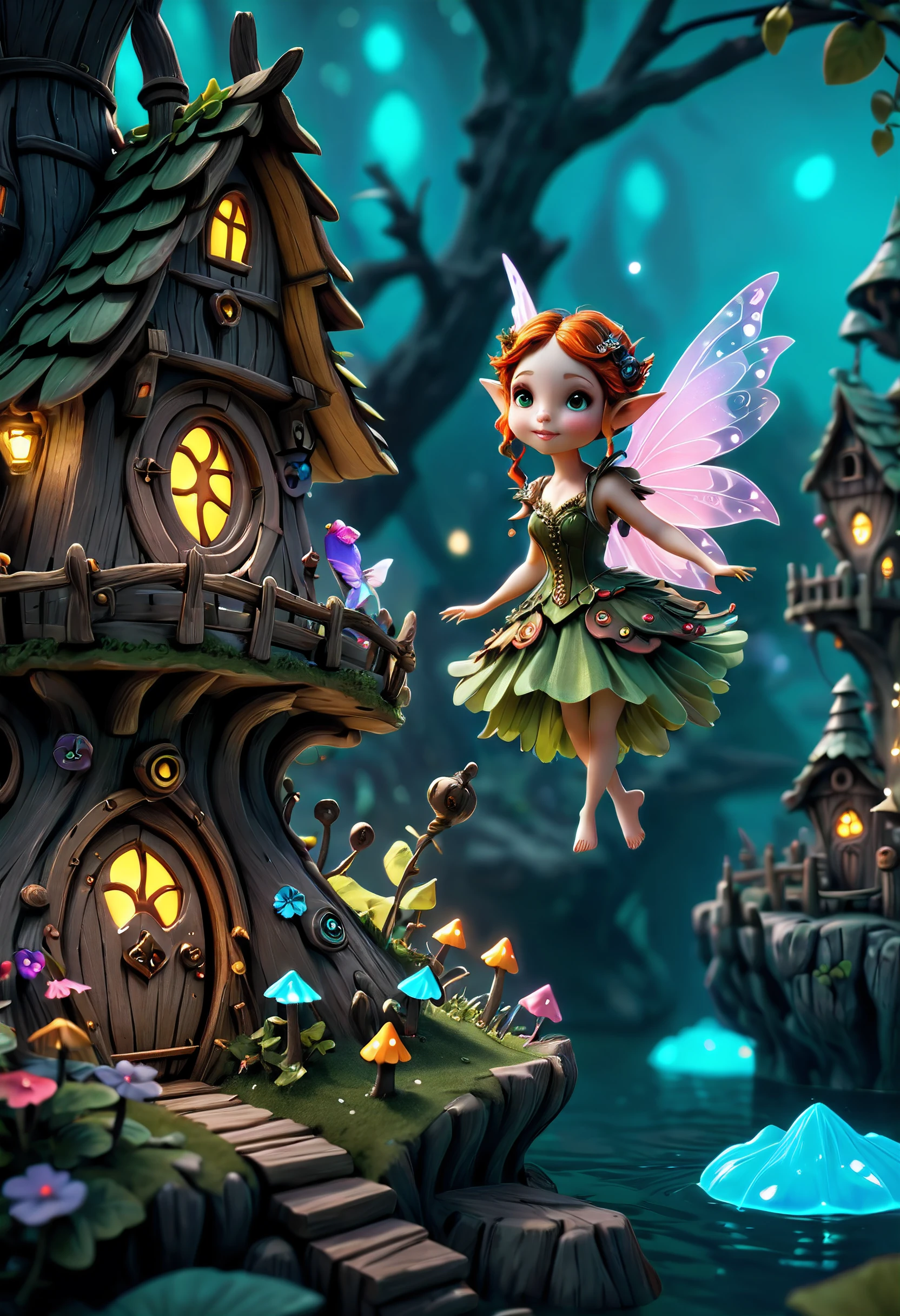 cute and cuddly fairy🧚🏻‍♀️ in the (fairy village:1.4), with aquatic steampunk augmentations extremely detailed, insanely detailed and intricate, high detail, concept art, colorful, dark philosophy, uplight, dark mode, rendered in unreal engine 5, intricate details, soft lighting, and a magical atmosphere, ambience lighting