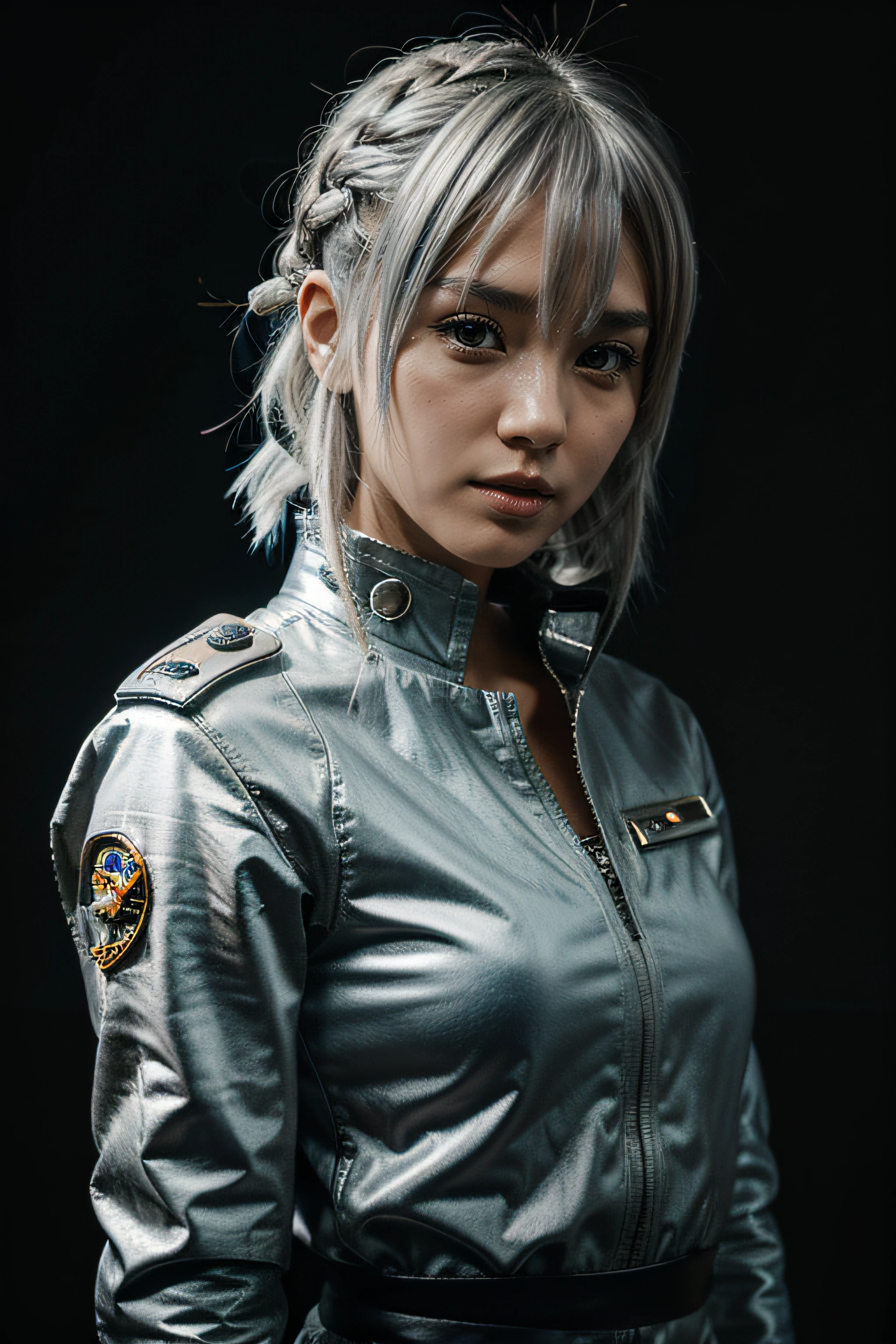 space fighters, japanaese girl, planet, Wolf cut hair, Hair in folds, Silver hair
