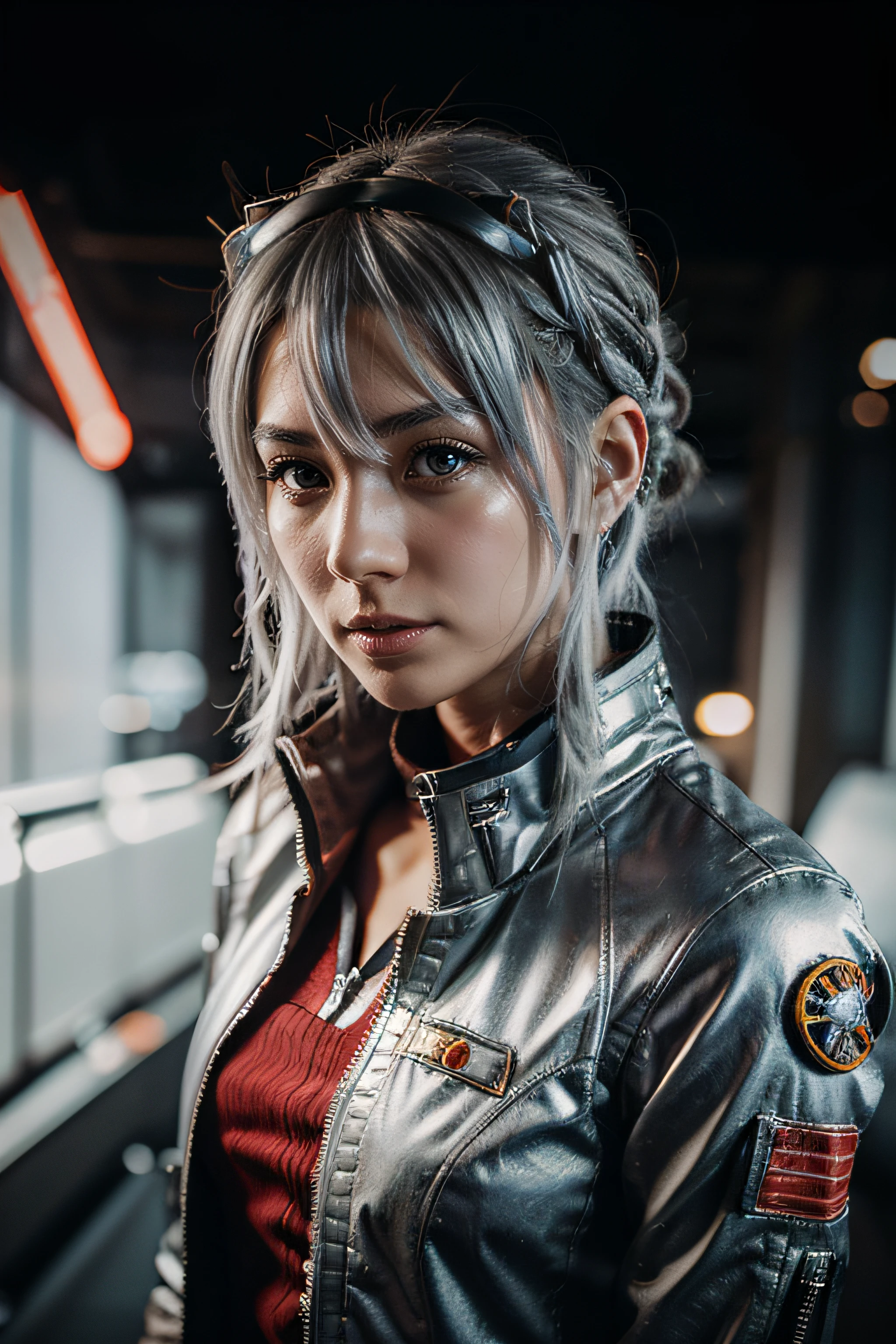 space fighters, japanaese girl, prominence, Wolf cut hair, Hair in folds, Silver hair