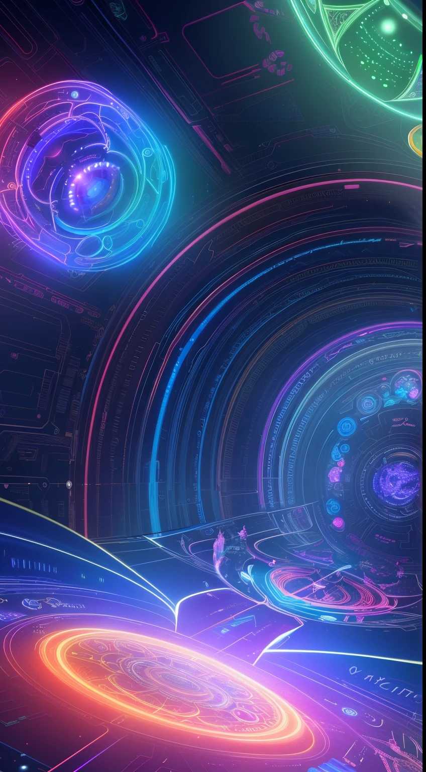 A fantastical scene，Metaverse，A sense of future technology，Rainbow light rendering，OC rendering，pvc，The center glows，Gorgeous intricate detailquisite illustrations，large commercial style，Large game CG scenes，16K HD resolution