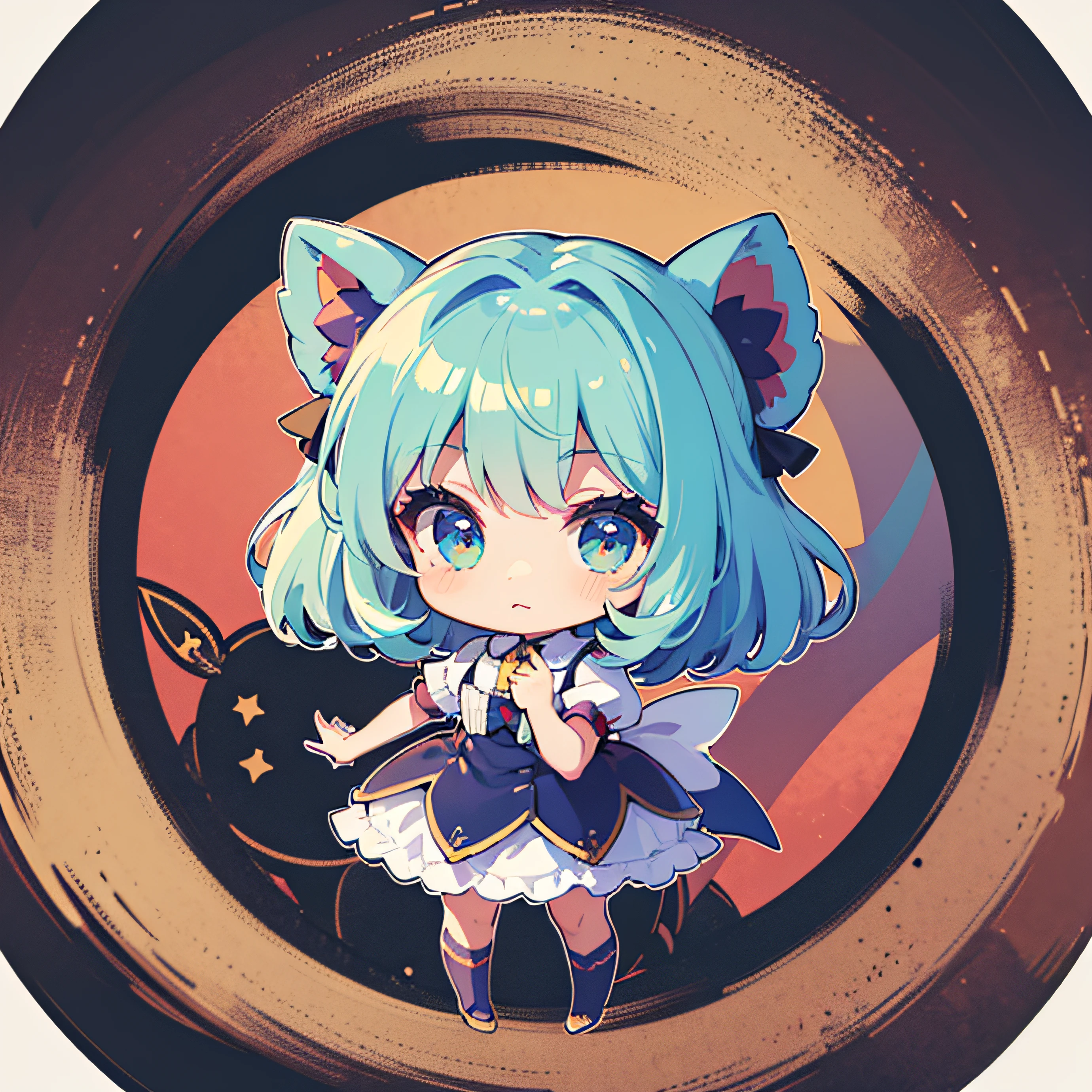 (Sticker: 1.5) ((Chibi Chara)), White Background, Fluffy, Girl, Lolita Costume, Chibi Chara, Full Body, Pastel Hair, Fairy Tale, Fantastic, Rainbow, T-Shirt Design, Best Masterpiece, Best Quality, 16k