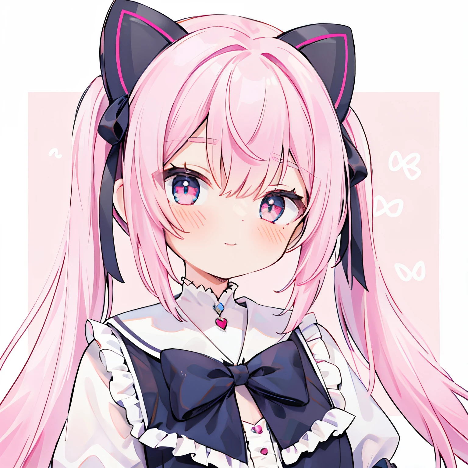 1 girl in、Cat ears pink high twintails ta、bow ribbon