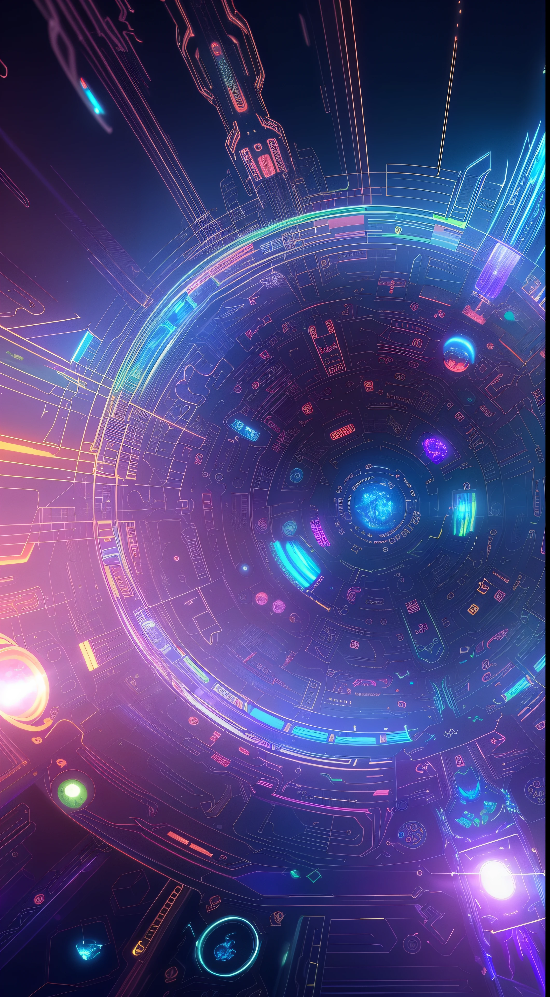 dreamlike sceneetaverse,A sense of future technology,Rainbow light rendering,OC Render,PVC,sparkling center,Beautifully illustrated with gorgeous intricate details,large commercial style,Large game CG scenes,16K HD resolution