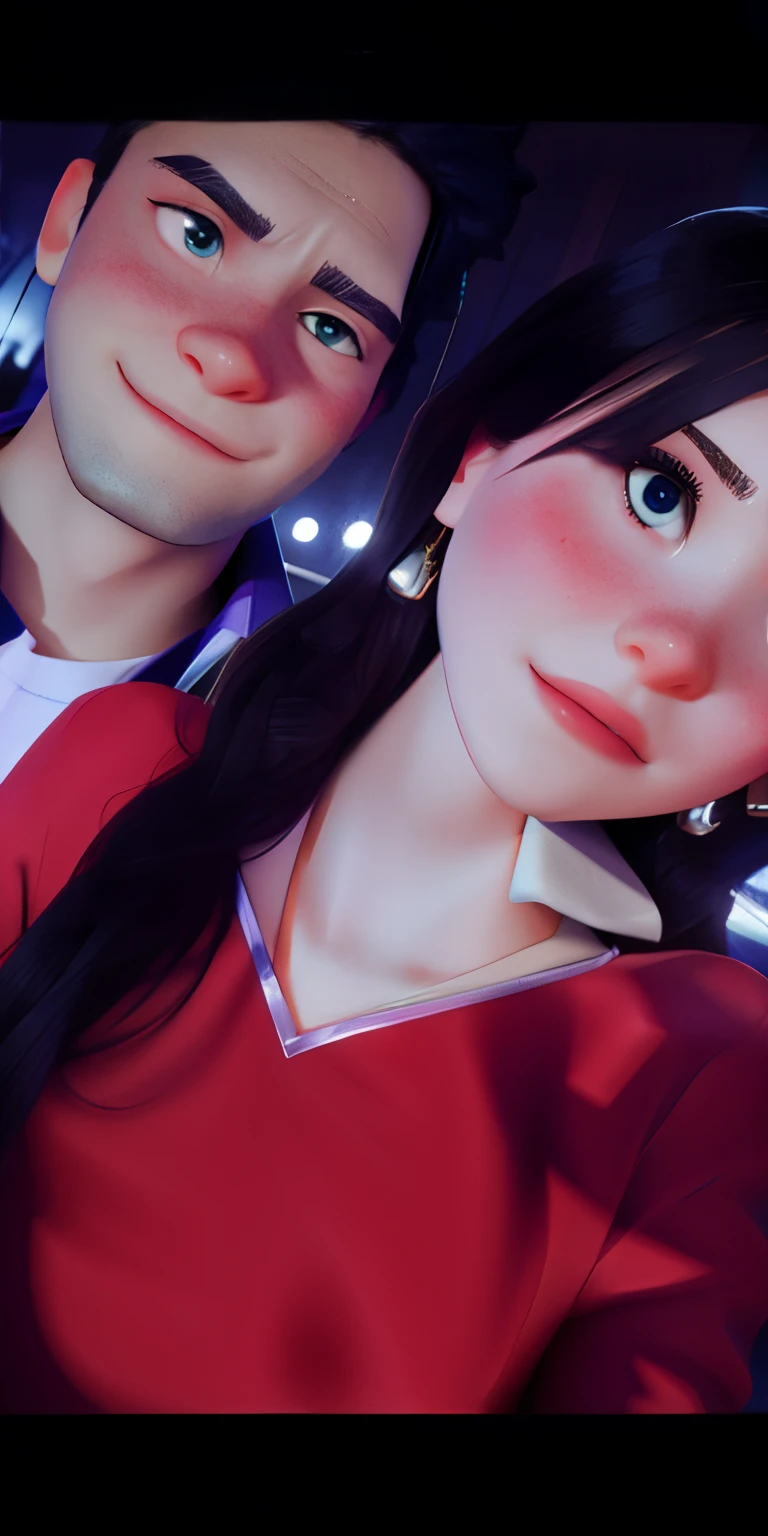 They are sitting at a table in a restaurant with a violet light, en una discoteca, Jordan Grimmer y Natasha Tan, en un bar, Chillin en el club juntos, en un bar, Foto tomada en 2 0 2 0, Sentado en un bar, 8k selfie photograph, en Future Neon Light Rooftop, Foto de baja calidad, Tyler Edlin y Natasha Tan