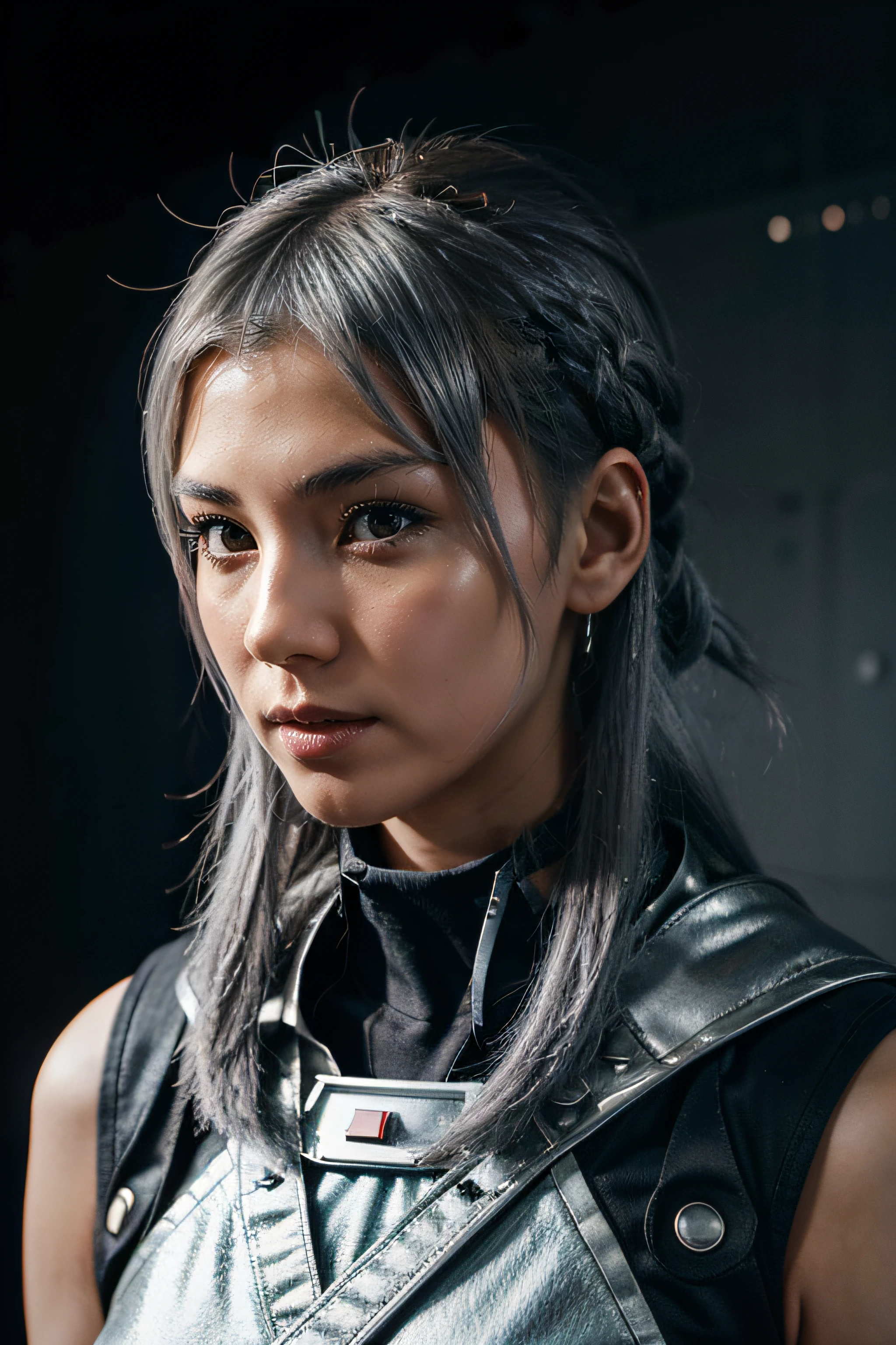 space fighters, japanaese girl, star presence, Wolf cut hair, Hair in folds, Silver hair
