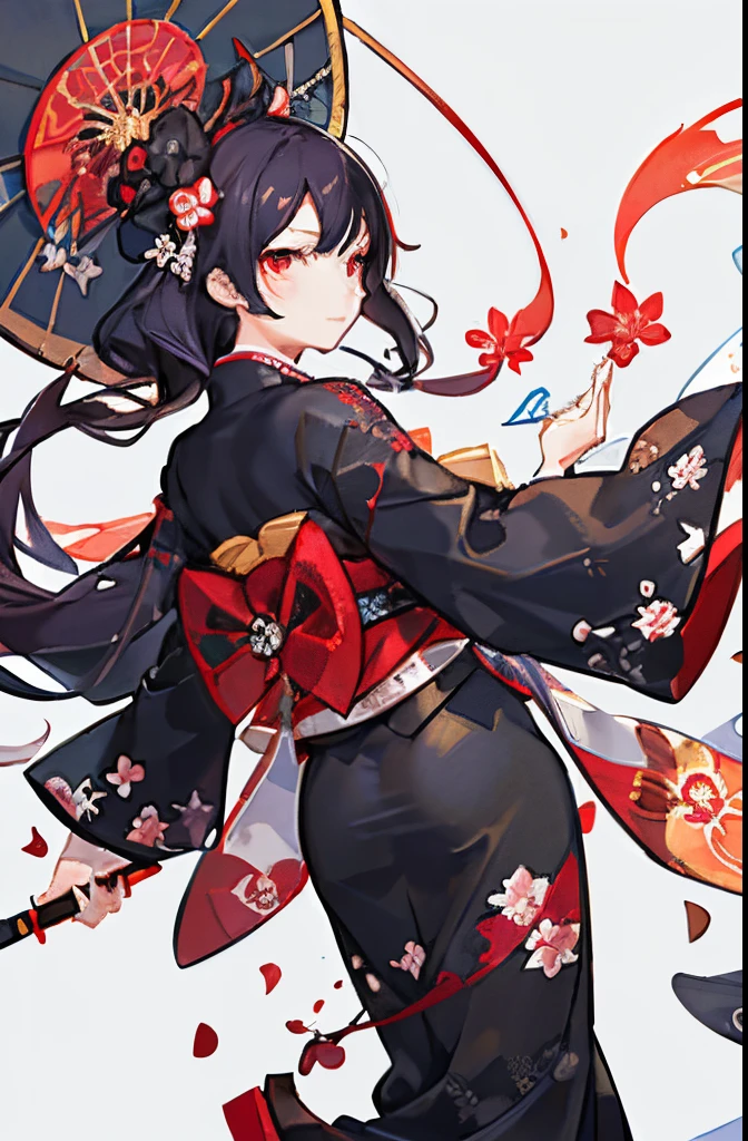 {{{Ukiyo-e_style}}},{{flat_style}},{simple_colors},{{{masterpiece}}},{katsushika_hokusai},long_hair,hair_flower,{{black_hair}},red_eyes,red_sky,{chinoiserie},{{{best_quality}}},kimono,{{ultra-detailed}},{illustration},Maple_leaves_flying,{{1girl}},{{{solo}}},{{an_extremely_delicate_and_beautiful}},blank_stare,close_to_viewer,{breeze},{Flying_splashes},{Flying_petals},wind,{Gorgeous and rich graphics}