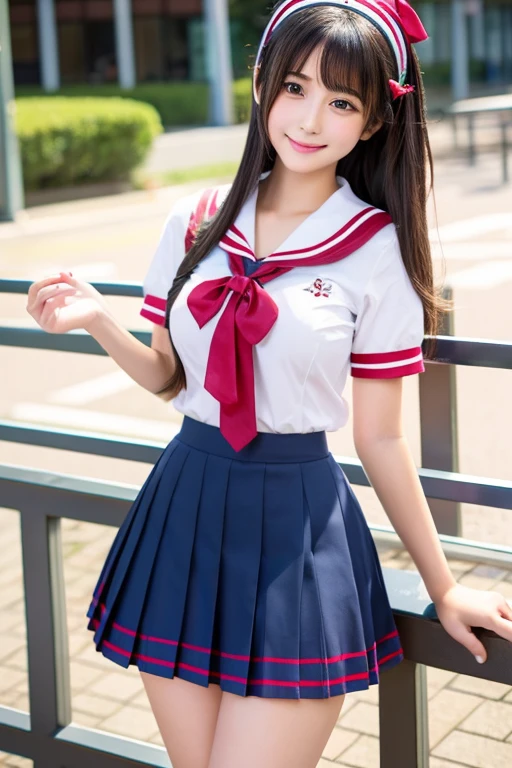 hight resolution　cute high school girl　Japan High School Uniforms　voluptuous breasts　Turn up your skirt and show your underwear