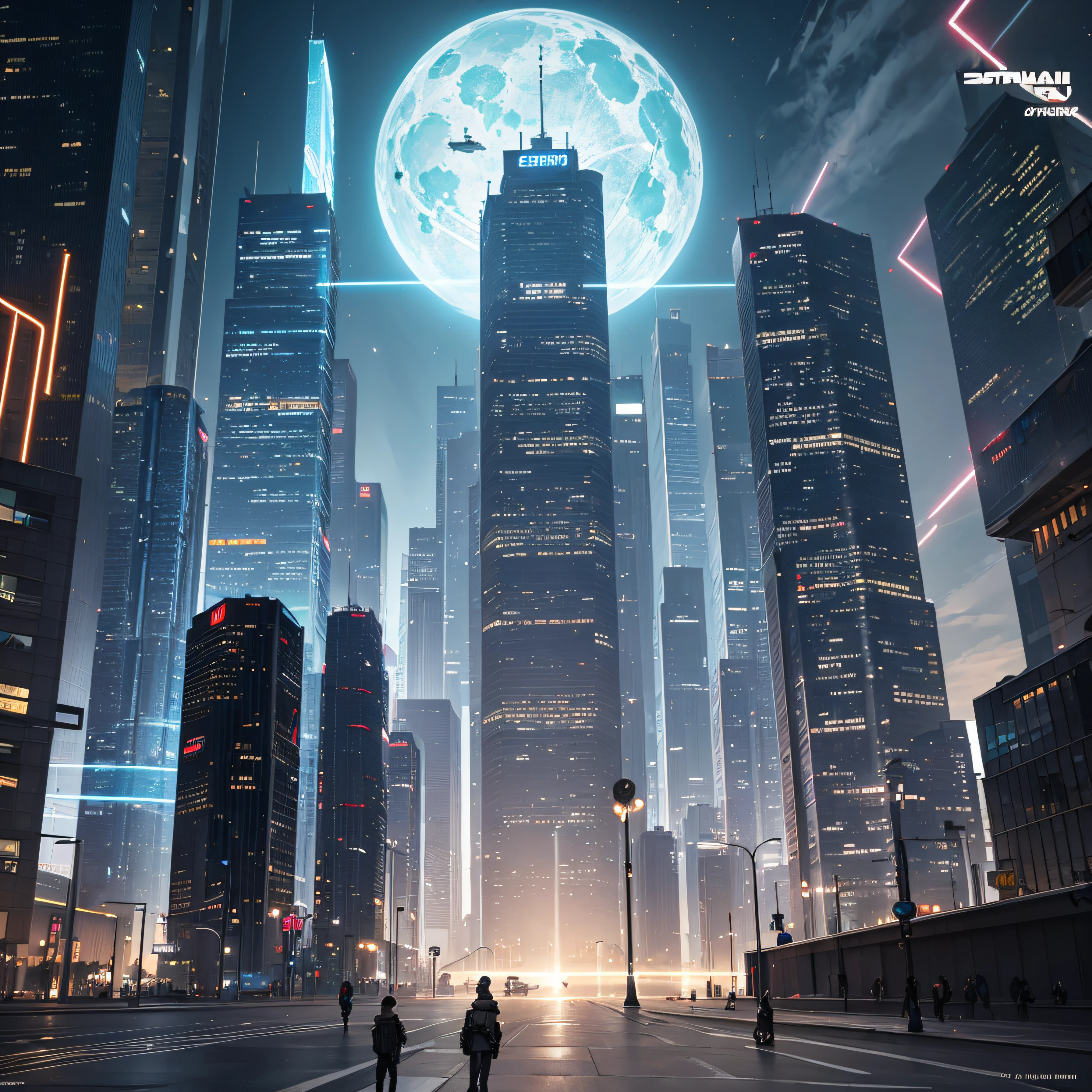 (The city of Coruscant from Star Wars as designed by Doug Chiang), futuristic fantasy city with immense buildings of technological design (que forman una avenida infinita), edificios compactor no difuminados con aspecto metalico, luces en ventanas en edificios, iluminacion diurna con sol, con estructuras acristaladas espectaculares, (con colores vivos). pavimento ensolado (sin brillo). gente paseando. imagen bien definida con muchos edificios juntos. imagen nitida bien definida 8k. los edificios llegan alta el fondo.,8k. imagen cinematografica