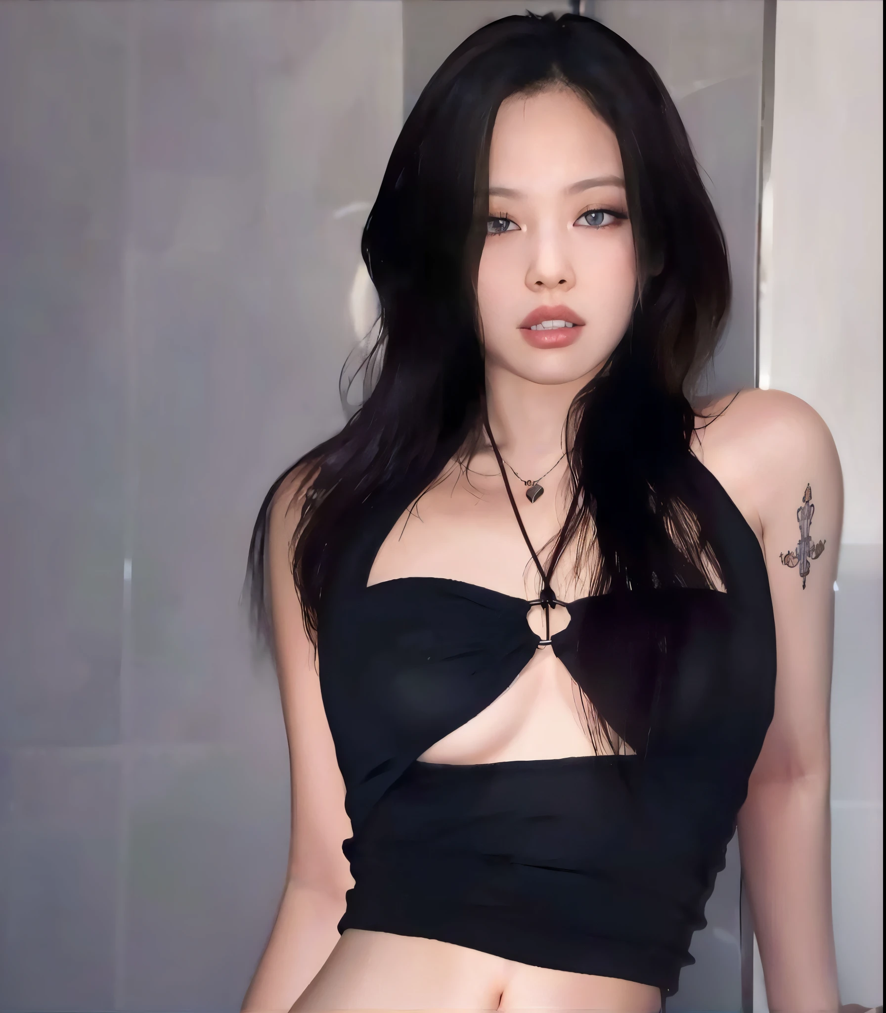 Arafed Asian woman wearing a black top and black panties posing in a bathroom., cruel korean goth girl, Chica coreana, Hermosa modelo china, Hermosa joven coreana, look sexy, su ombligo expuesto, sexy :8, 2 4 year old female model, Asian girl, 18 years old, Hermosa mujer surcoreana, Mujer coreana,