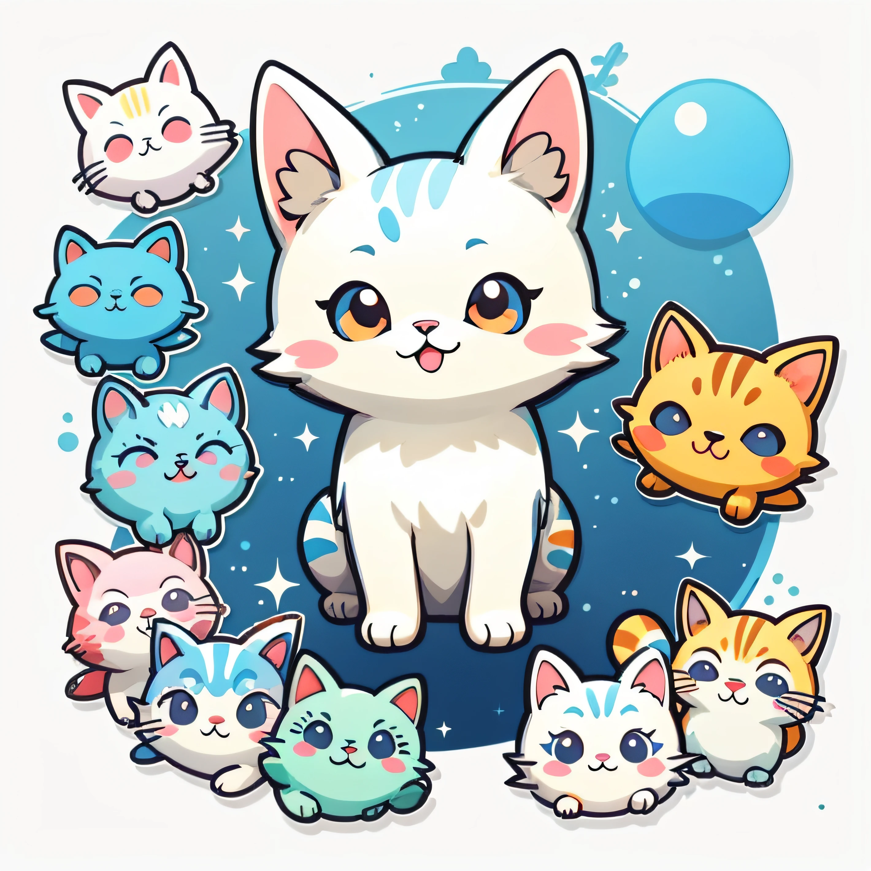 A cute cat, watercolor, white background, background, minimal, cute, tiny, pastel color, vector style, no gradient,