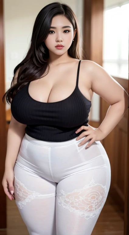 masterpiece, 8k quality image, clear resolution, high quality details, very beautiful fat Indonesian woman, wearing short clothes, big breasts, sexy big ass, wearing open leggings, ultra detailed,