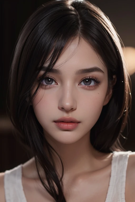 (best quality,photorealistic),(dark hair),(only face),(beautiful detailed eyes,beautiful detailed lips,extremely detailed eyes and face,long eyelashes),(realistic),(vivid colors,high contrast),(soft lighting)