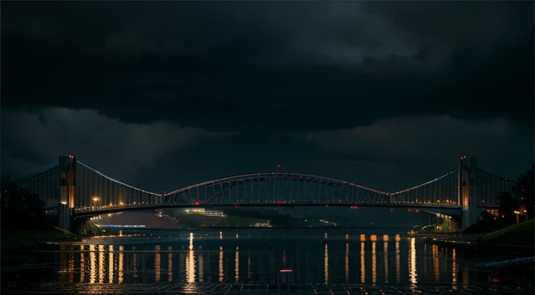 Rainy Night. A high quality view at the bridge. Realistic.