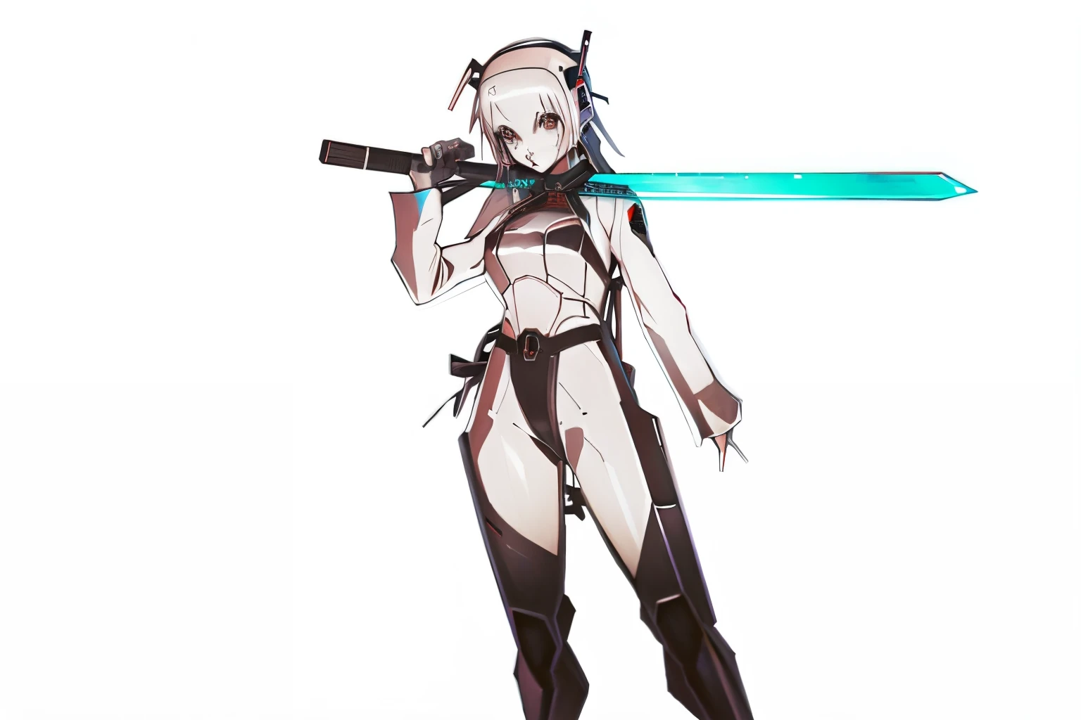 anime girl with baseball bat in hand, She has a sword, unsheathing her katana, Ghost in the Shell style, She has a sword, Gainax anime style, cel - shaded art style, katanas strapped to her back, she has a long cane, Female protagonist 👀 :8, unknown artstyle, leotard,